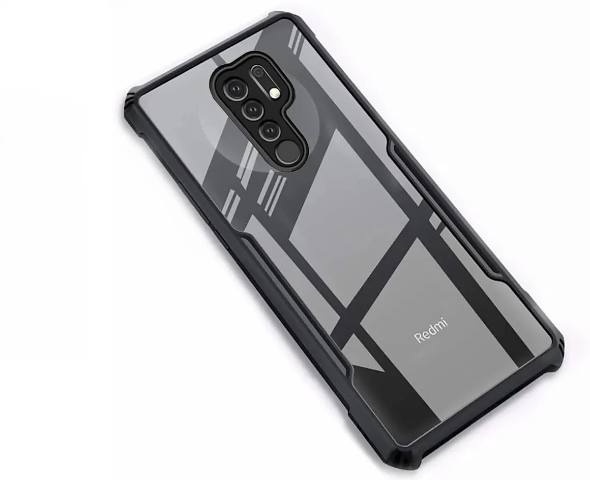 Micvir Back Cover for Mi Redmi 9 Prime (Transparent, Black, Shock Proof, Polycarbonate, Pack of: 1)