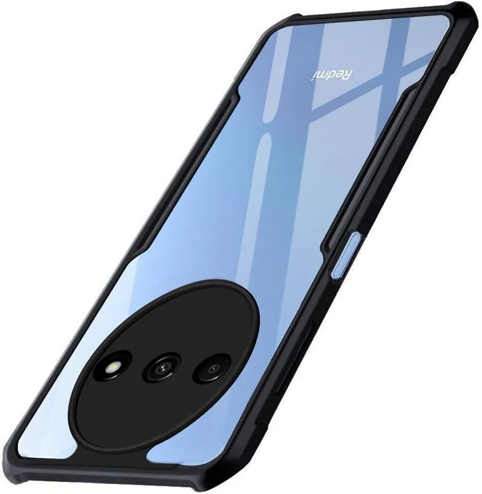 Micvir Back Cover for Redmi A3 (Transparent, Black, Shock Proof, Polycarbonate, Pack of: 1)