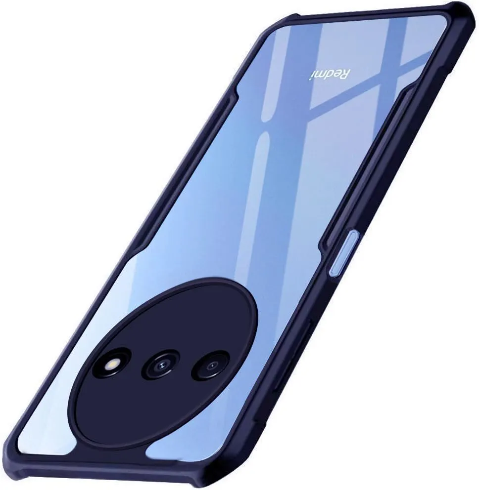 Micvir Back Cover for Redmi A3 (Transparent, Blue, Shock Proof, Polycarbonate, Pack of: 1)