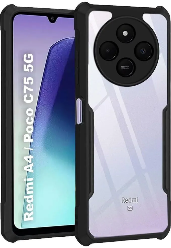 Micvir Back Cover for REDMI A4 5G (Transparent, Black, Shock Proof, Polycarbonate, Pack of: 1)