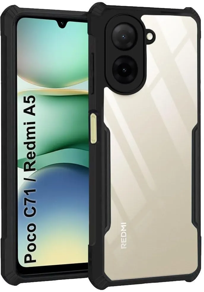 Micvir Back Cover for Redmi A5 (Transparent, Black, Shock Proof, Polycarbonate, Pack of: 1)