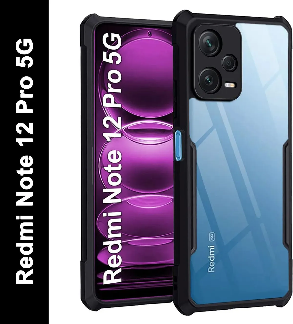 Micvir Back Cover for Redmi Note 12 Pro 5G (Transparent, Black, Shock Proof, Polycarbonate, Pack of: 1)