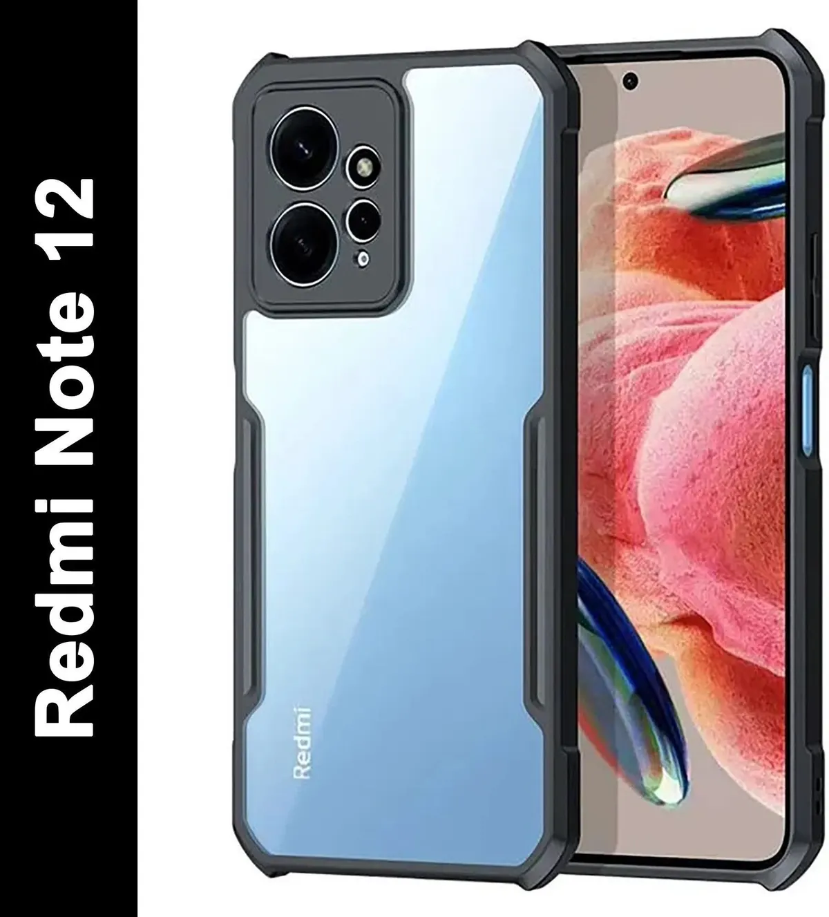 Micvir Back Cover for Redmi Note 12 (Transparent, Black, Shock Proof, Polycarbonate, Pack of: 1)