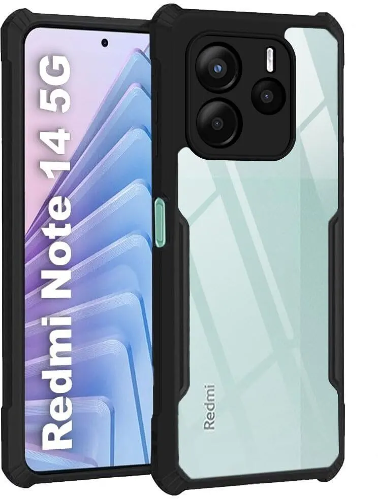 Micvir Back Cover for Redmi Note 14 5G (Transparent, Black, Shock Proof, Polycarbonate, Pack of: 1)