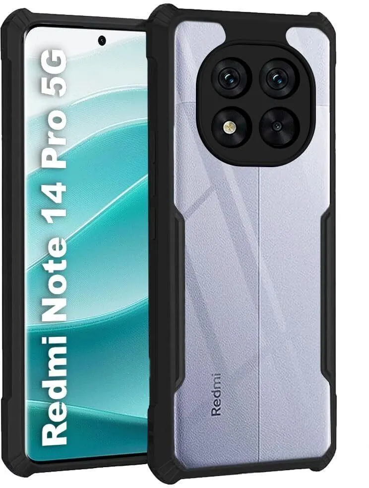 Micvir Back Cover for REDMI Note 14 Pro+ 5G (Transparent, Black, Shock Proof, Polycarbonate, Pack of: 1)