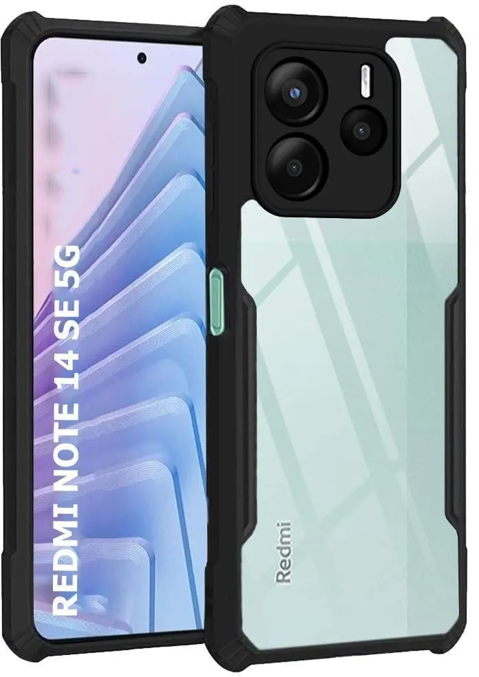 Micvir Back Cover for Redmi Note 14 SE 5G (Transparent, Black, Shock Proof, Polycarbonate, Pack of: 1)