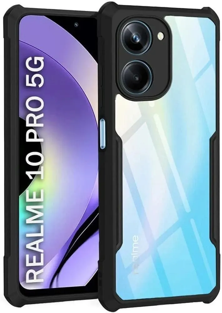 Micvir Back Cover for Realme 10 Pro 5G (Transparent, Black, Shock Proof, Polycarbonate, Pack of: 1)