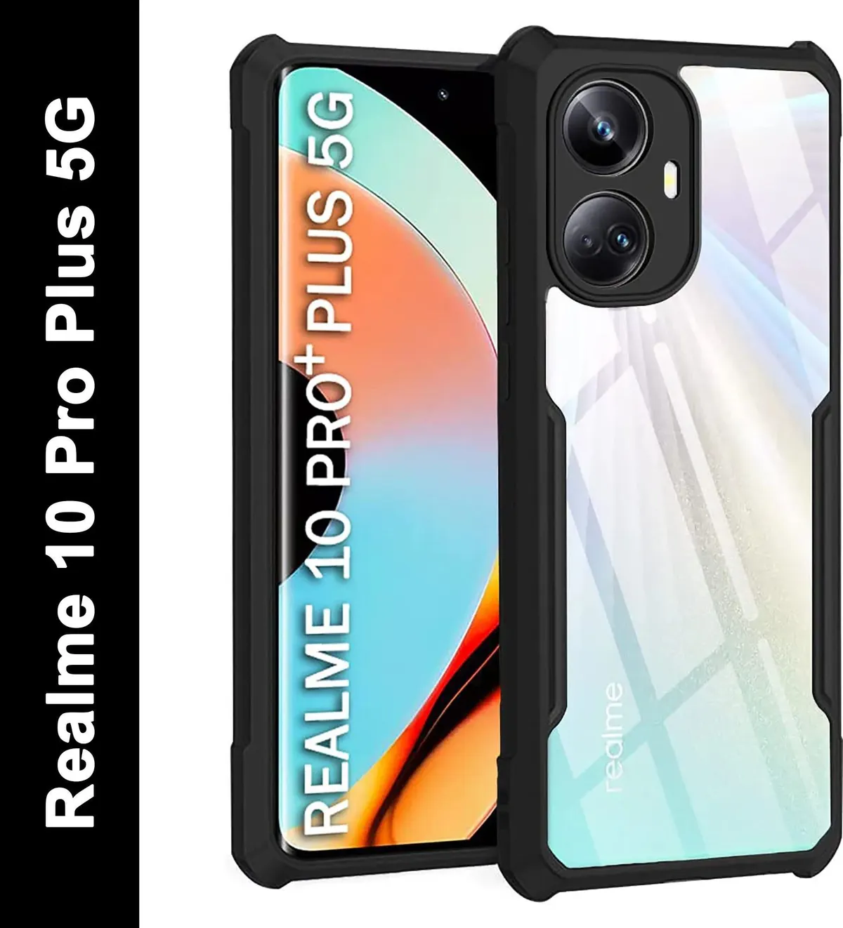 Micvir Back Cover for Realme 10 Pro Plus 5G (Transparent, Black, Shock Proof, Polycarbonate, Pack of: 1)