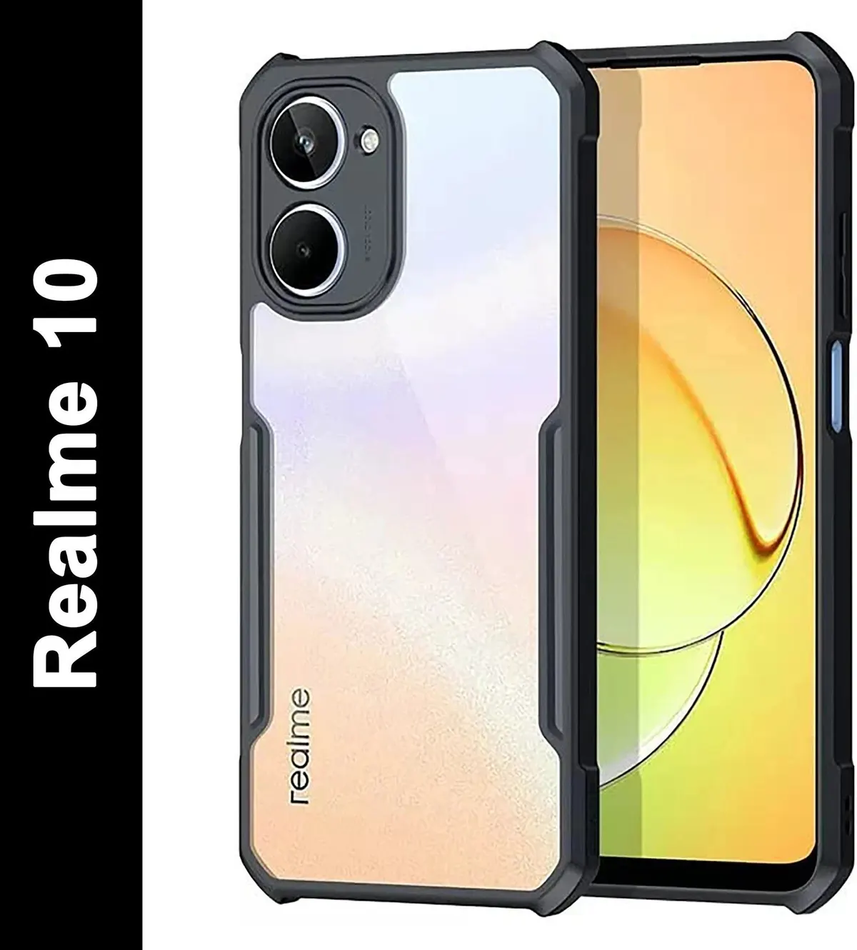 Micvir Back Cover for Realme 10 (Transparent, Black, Shock Proof, Polycarbonate, Pack of: 1)