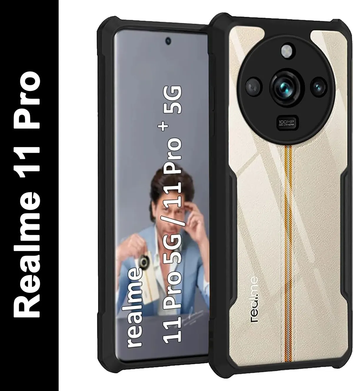 Micvir Back Cover for Realme 11 Pro (Transparent, Black, Shock Proof, Polycarbonate, Pack of: 1)