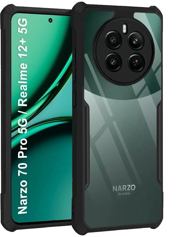 Micvir Back Cover for Realme 12 Plus 5G, Realme P1 5G, Narzo 70 5G, Narzo 70 Pro 5G (Transparent, Black, Shock Proof, Polycarbonate, Pack of: 1)