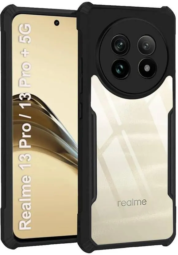 Micvir Back Cover for Realme 13 Pro 5G (Transparent, Black, Shock Proof, Polycarbonate, Pack of: 1)