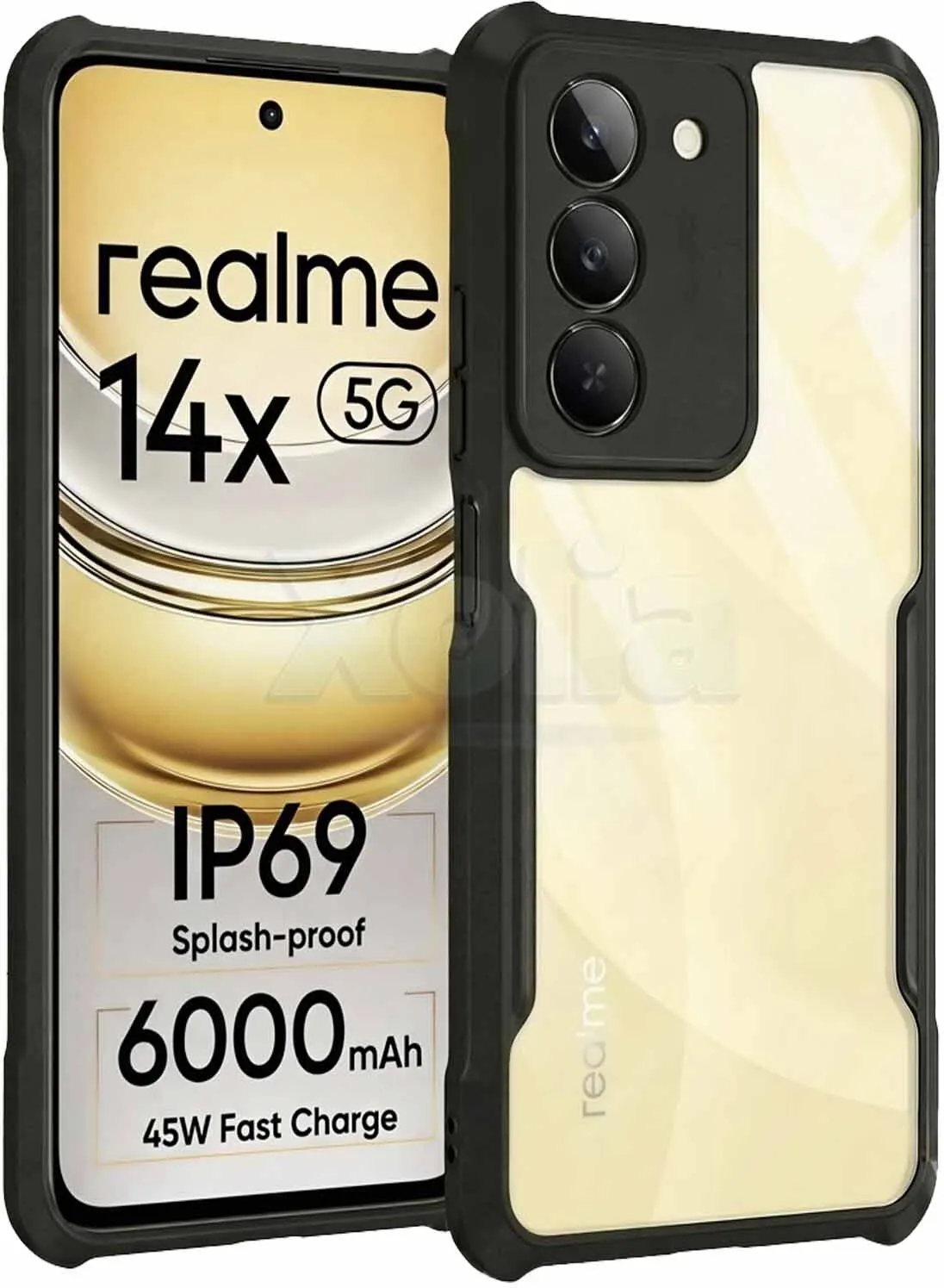 Micvir Back Cover for Realme 14X 5G (Transparent, Black, Shock Proof, Polycarbonate, Pack of: 1)