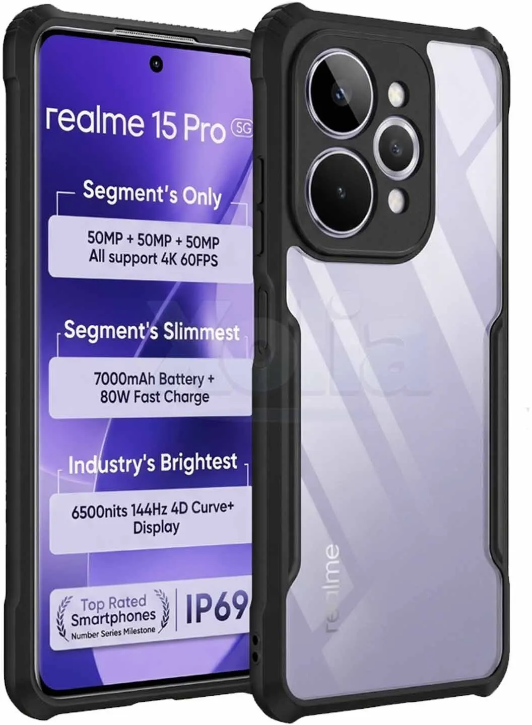 Micvir Back Cover for Realme 15 Pro 5G (Transparent, Black, Shock Proof, Polycarbonate, Pack of: 1)