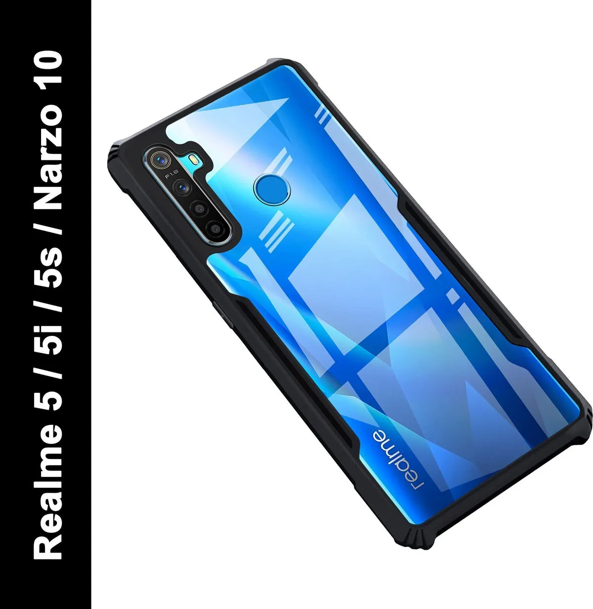 Micvir Back Cover for Realme 5 (Transparent, Black, Shock Proof, Polycarbonate, Pack of: 1)
