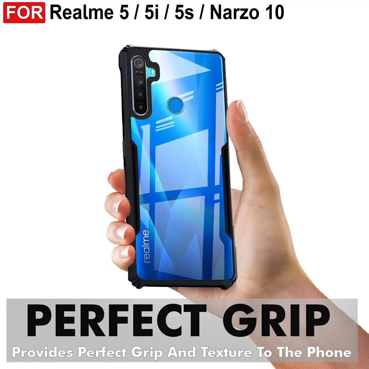 Micvir Back Cover for Realme 5 (Transparent, Black, Shock Proof, Polycarbonate, Pack of: 1) — image 2 of 5