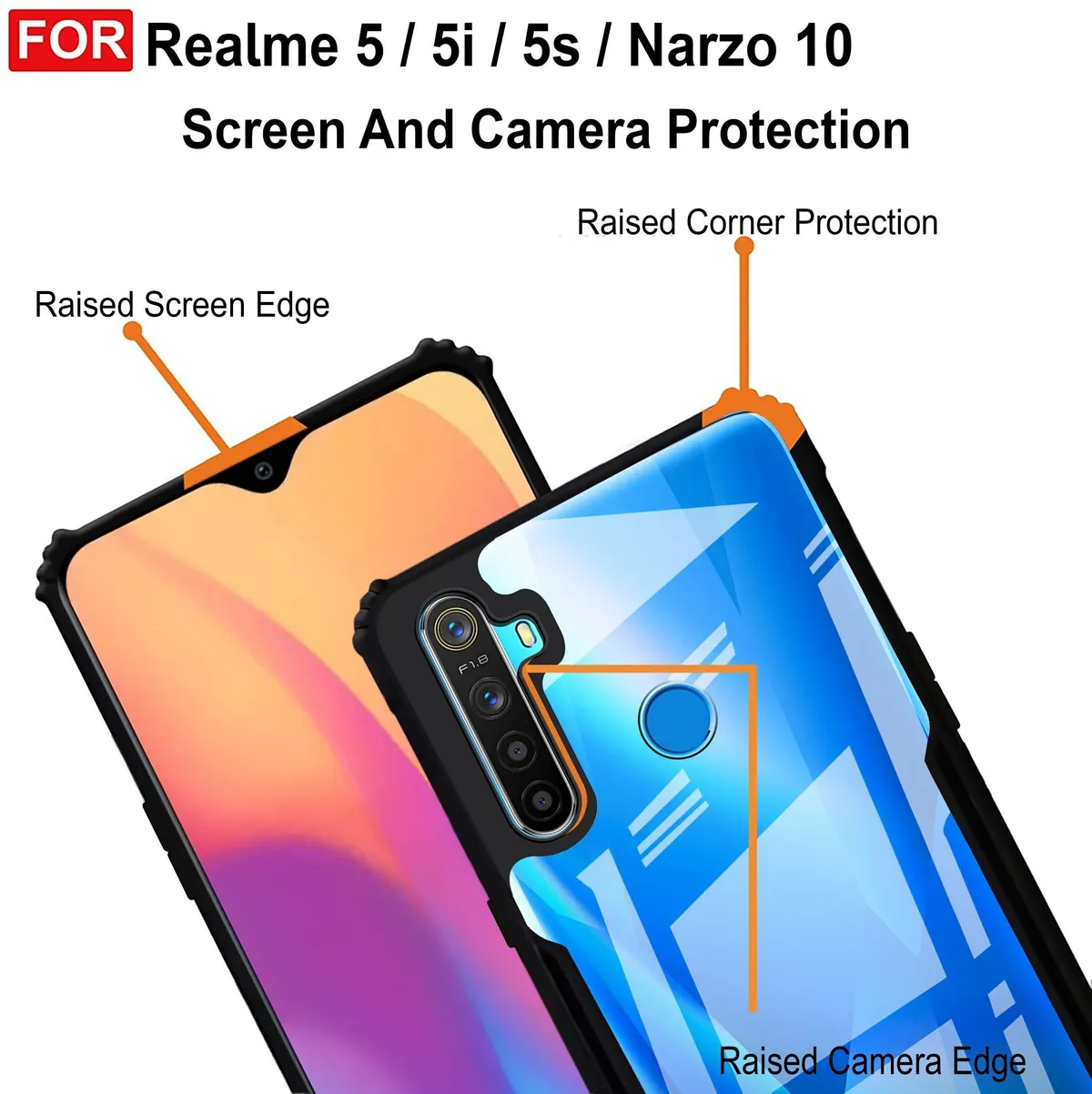 Micvir Back Cover for Realme 5 (Transparent, Black, Shock Proof, Polycarbonate, Pack of: 1) — image 3 of 5