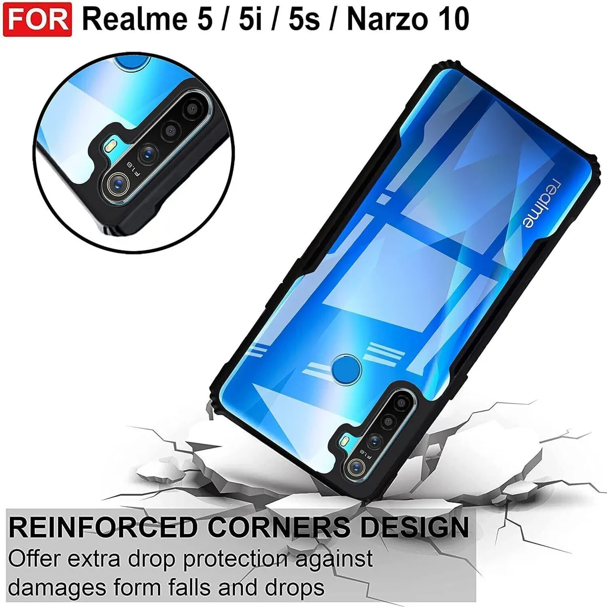 Micvir Back Cover for Realme 5 (Transparent, Black, Shock Proof, Polycarbonate, Pack of: 1) — image 4 of 5
