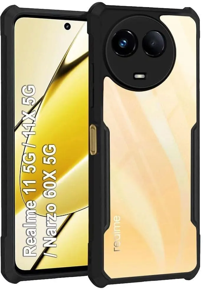 Micvir Back Cover for Realme 60X 5G (Transparent, Black, Shock Proof, Polycarbonate, Pack of: 1)