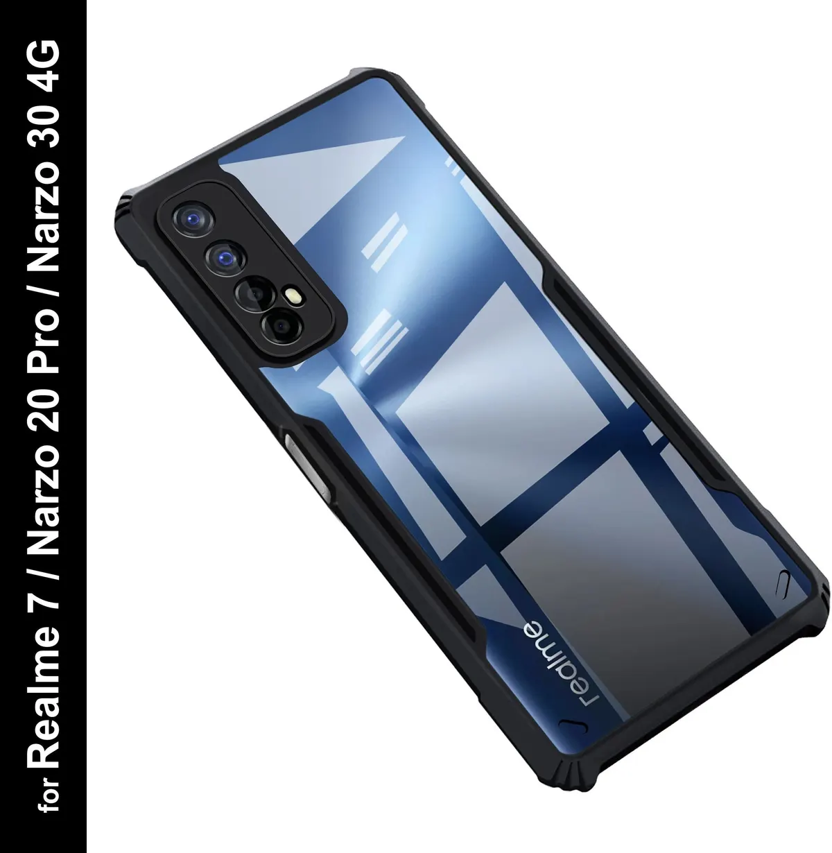 Micvir Back Cover for Realme 7 (Transparent, Black, Shock Proof, Polycarbonate, Pack of: 1)
