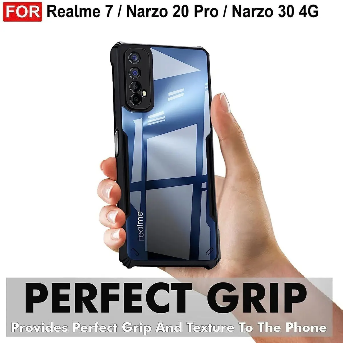 Micvir Back Cover for Realme 7 (Transparent, Black, Shock Proof, Polycarbonate, Pack of: 1) — image 2 of 5