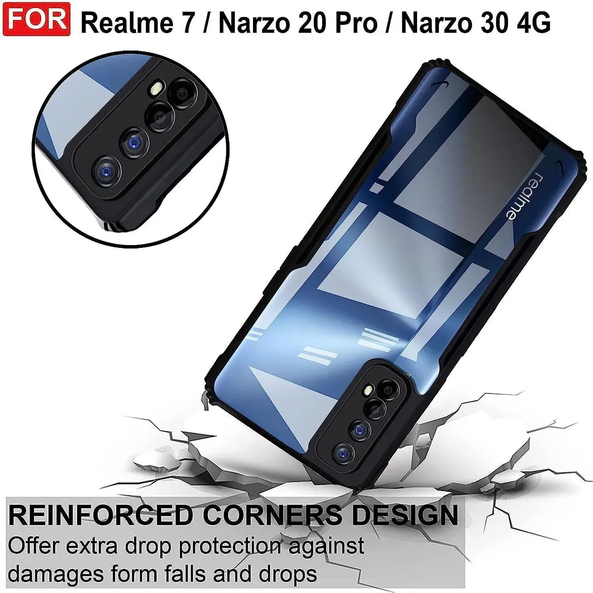 Micvir Back Cover for Realme 7 (Transparent, Black, Shock Proof, Polycarbonate, Pack of: 1) — image 3 of 5