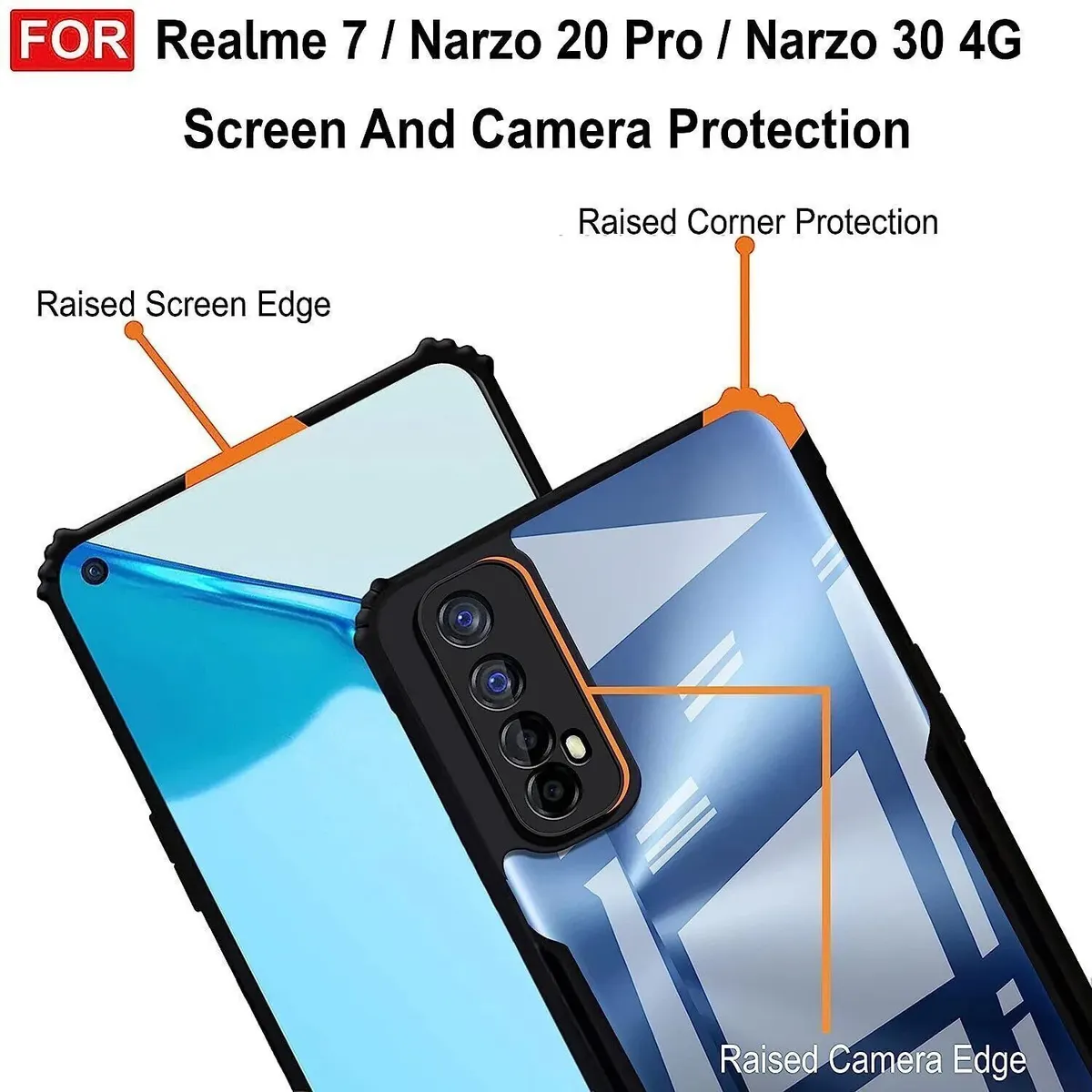 Micvir Back Cover for Realme 7 (Transparent, Black, Shock Proof, Polycarbonate, Pack of: 1) — image 4 of 5