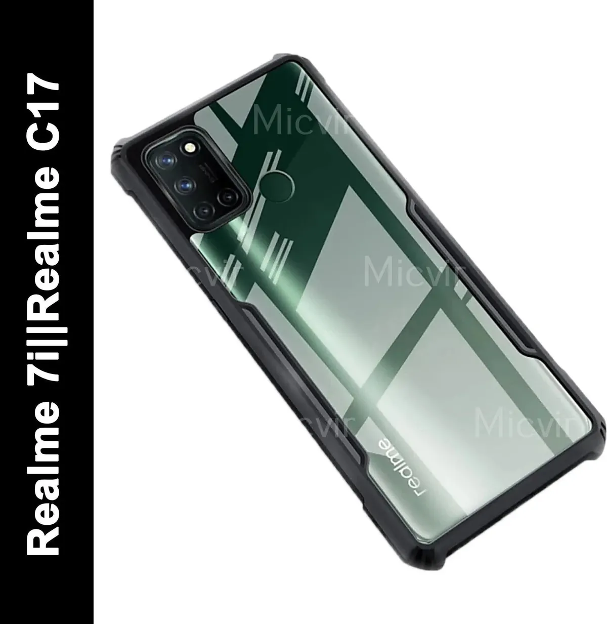 Micvir Back Cover for Realme 7i (Transparent, Black, Shock Proof, Polycarbonate, Pack of: 1)