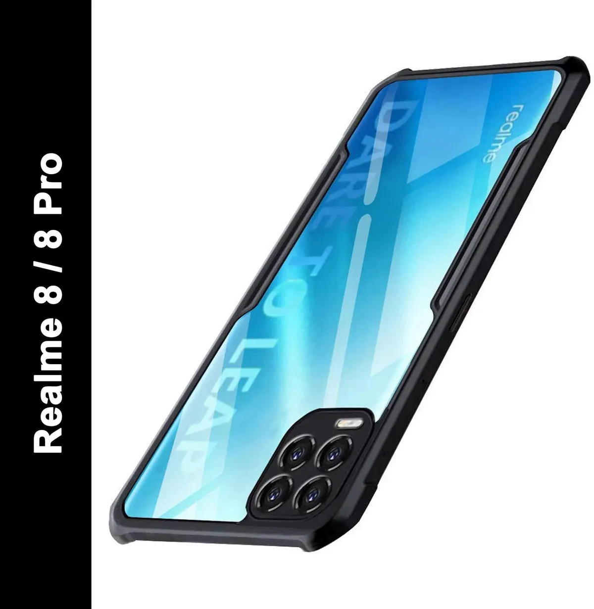 Micvir Back Cover for Realme 8 Pro, Realme 8 (Transparent, Black, Shock Proof, Polycarbonate, Pack of: 1)