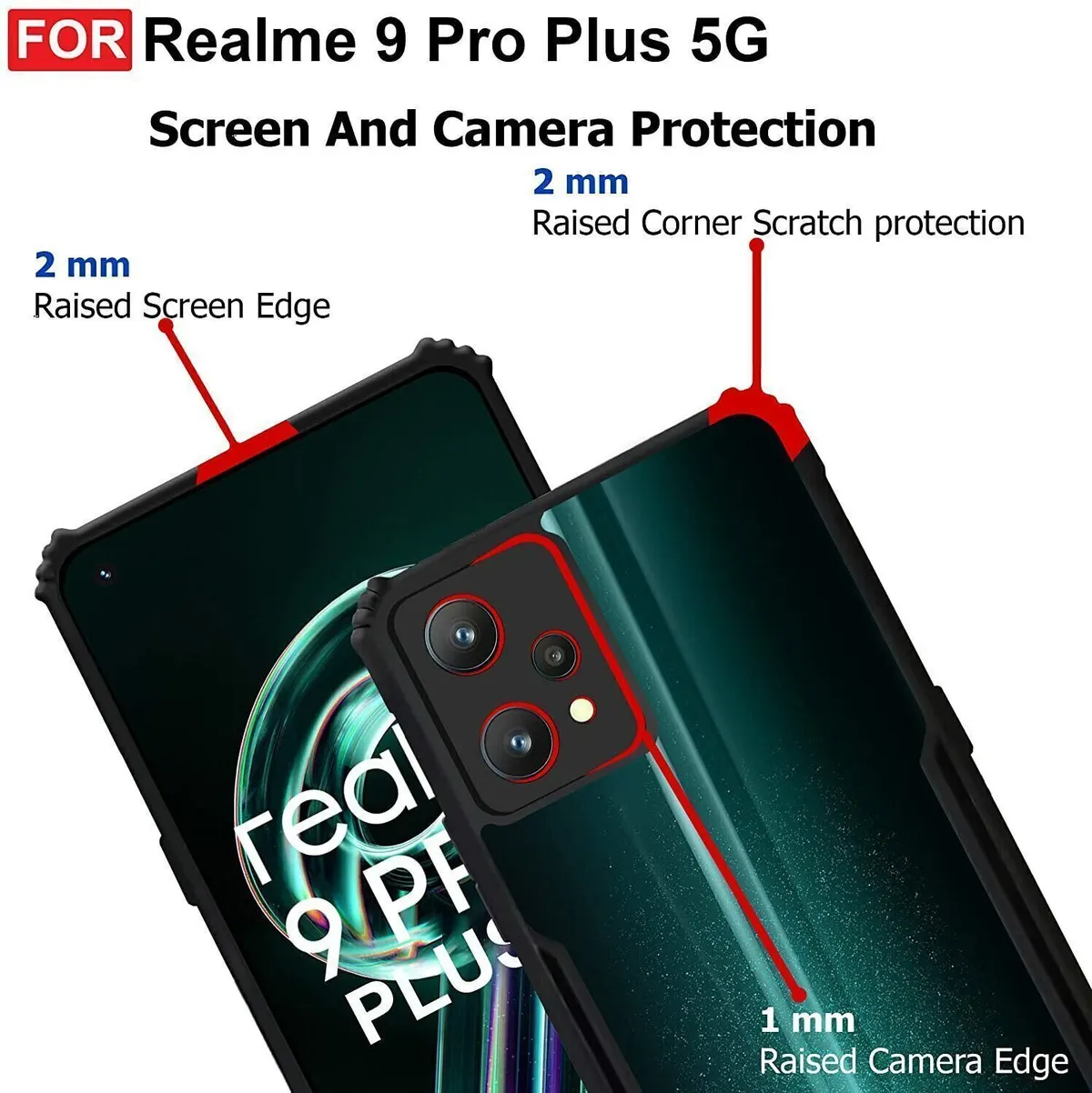 Micvir Back Cover for realme 9 Pro Plus 5G (Transparent, Black, Shock Proof, Polycarbonate, Pack of: 1) — image 3 of 5