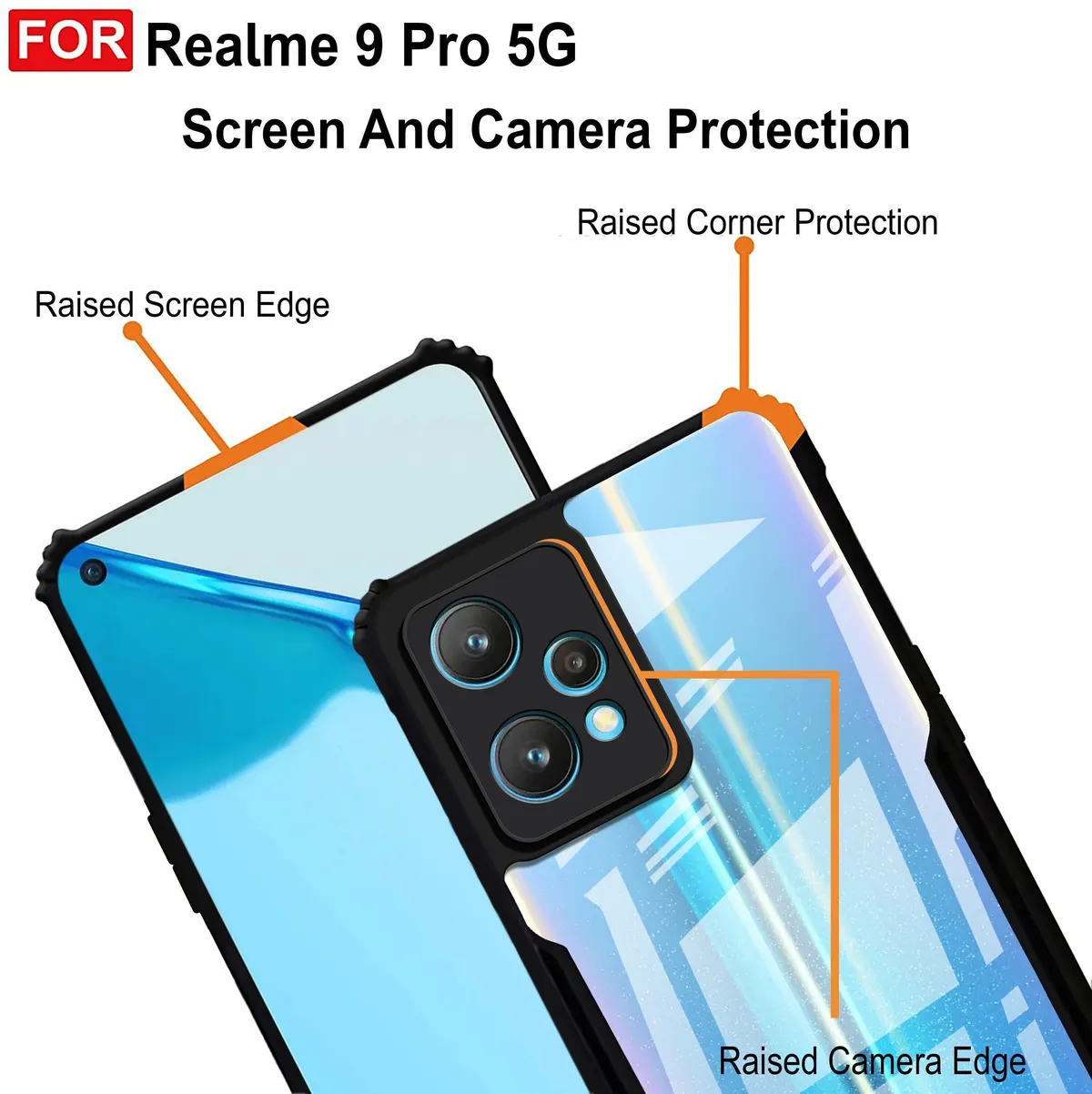 Micvir Back Cover for Realme 9 Pro 5G (Transparent, Black, Shock Proof, Polycarbonate, Pack of: 1) — image 3 of 5