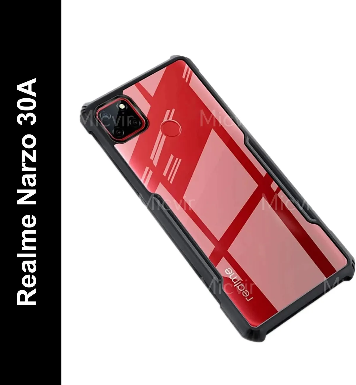 Micvir Back Cover for Realme Narzo 30A (Transparent, Black, Shock Proof, Polycarbonate, Pack of: 1)