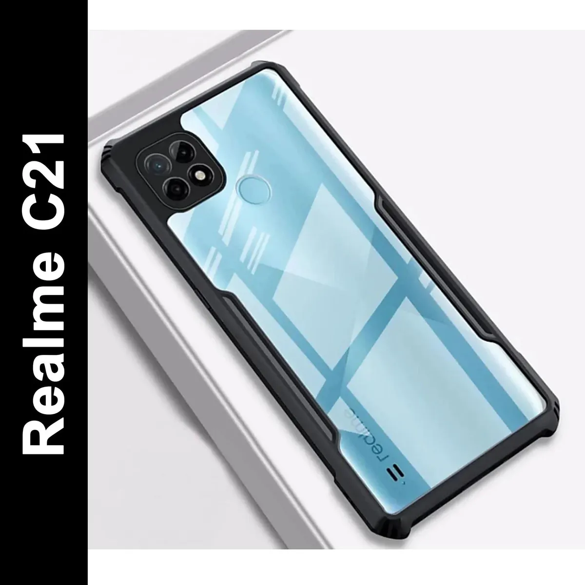 Micvir Back Cover for Realme C21 (Transparent, Black, Shock Proof, Polycarbonate, Pack of: 1)