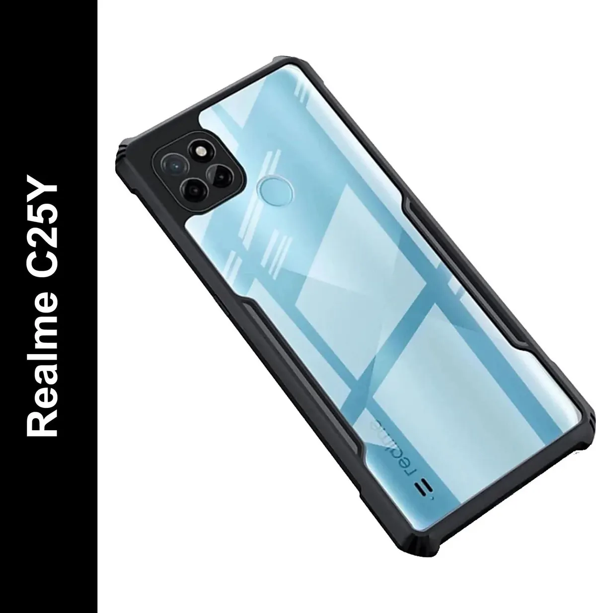 Micvir Back Cover for Realme C25Y (Transparent, Black, Shock Proof, Polycarbonate, Pack of: 1)