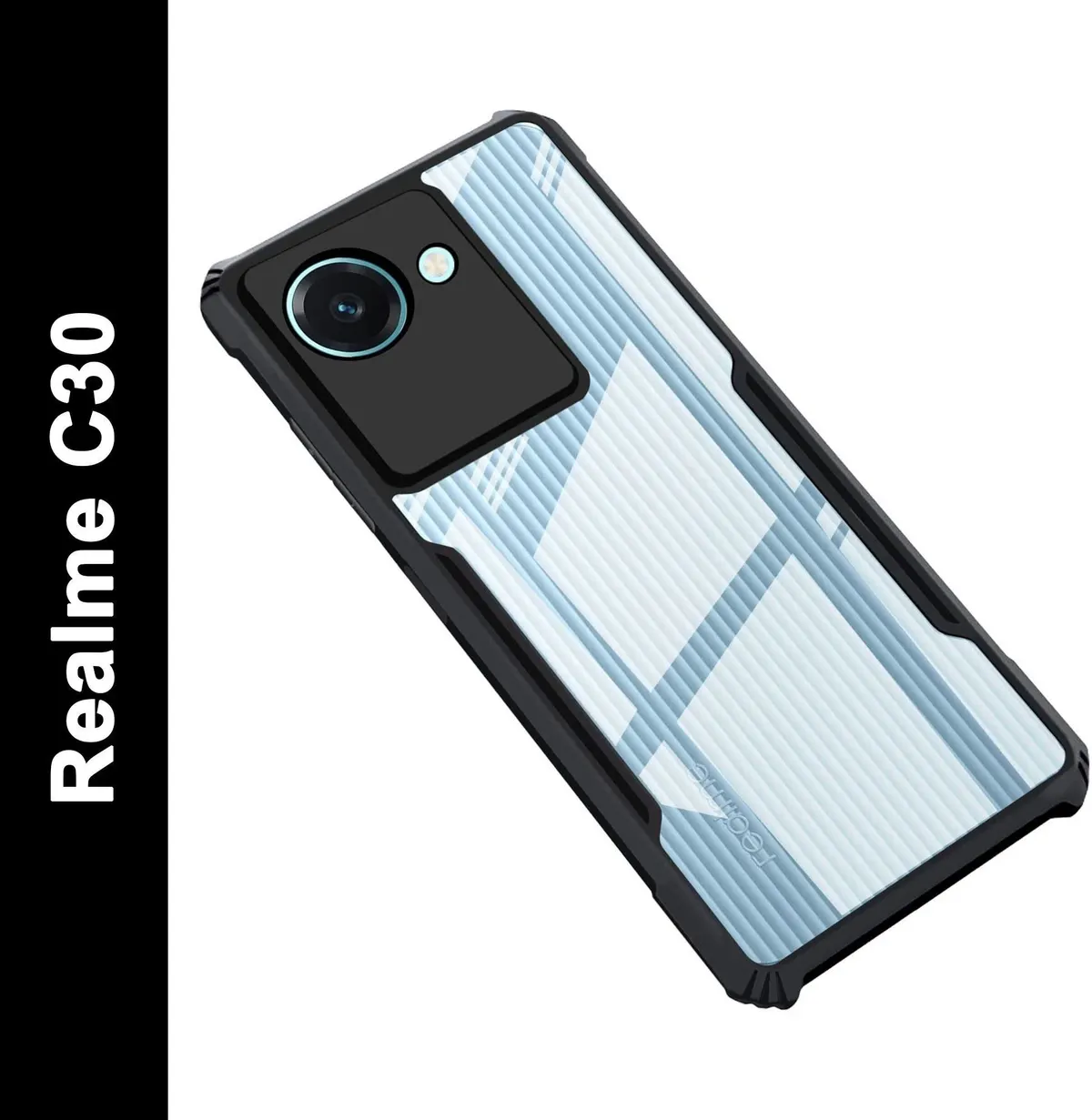Micvir Back Cover for Realme C30 (Transparent, Black, Shock Proof, Polycarbonate, Pack of: 1)
