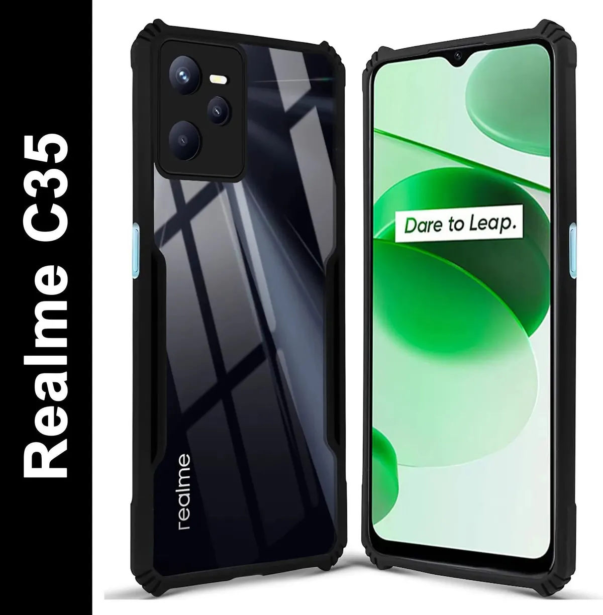 Micvir Back Cover for Realme C35 (Transparent, Black, Shock Proof, Polycarbonate, Pack of: 1)
