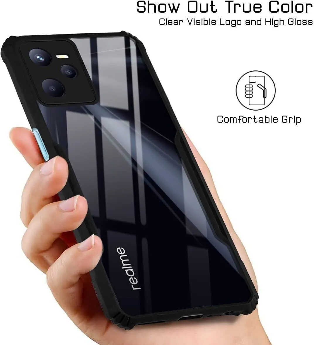 Micvir Back Cover for Realme C35 (Transparent, Black, Shock Proof, Polycarbonate, Pack of: 1) — image 3 of 5