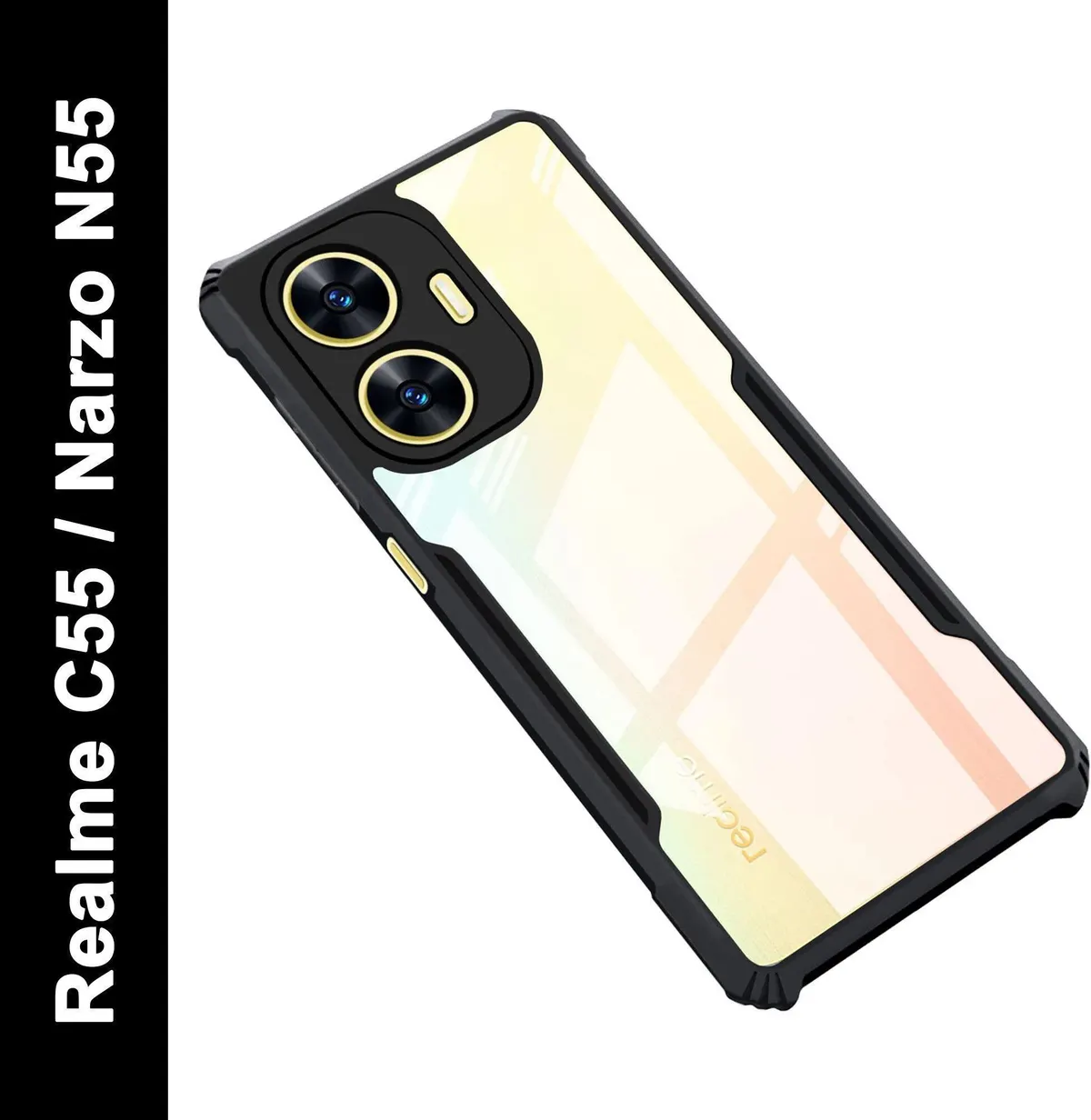 Micvir Back Cover for Realme C55 (Transparent, Black, Shock Proof, Polycarbonate, Pack of: 1)