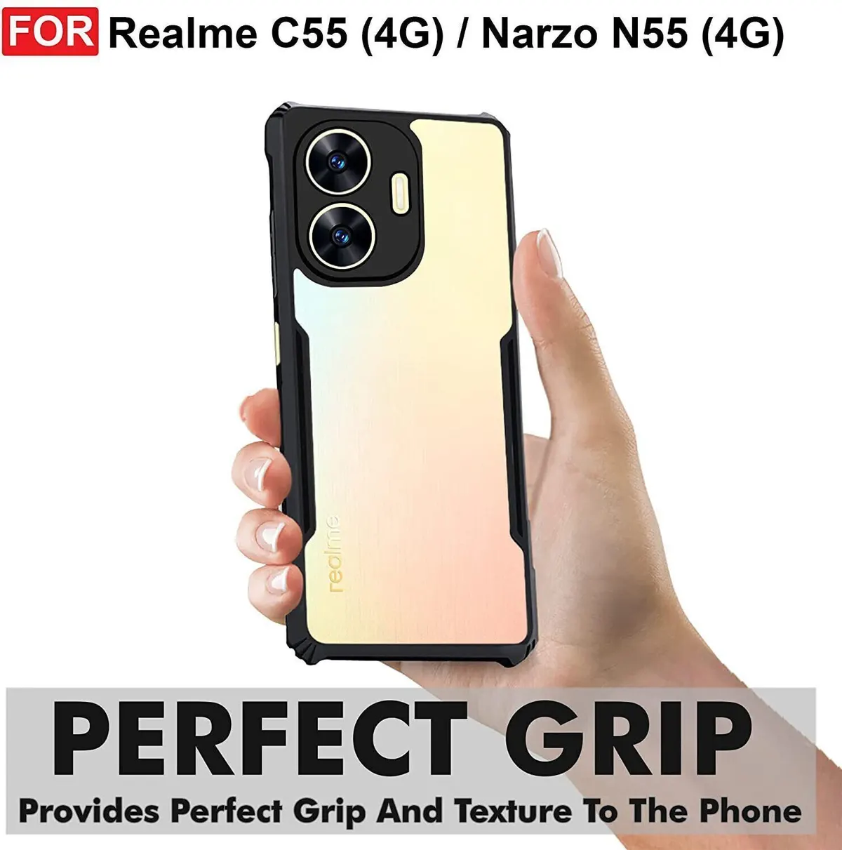 Micvir Back Cover for Realme C55 (Transparent, Black, Shock Proof, Polycarbonate, Pack of: 1) — image 2 of 5