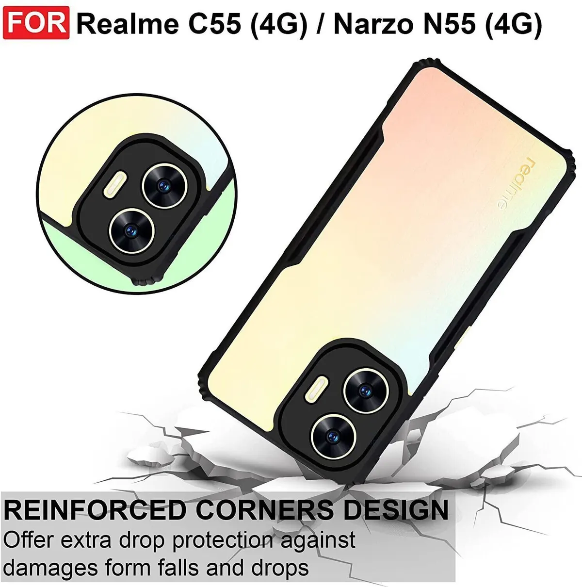 Micvir Back Cover for Realme C55 (Transparent, Black, Shock Proof, Polycarbonate, Pack of: 1) — image 3 of 5