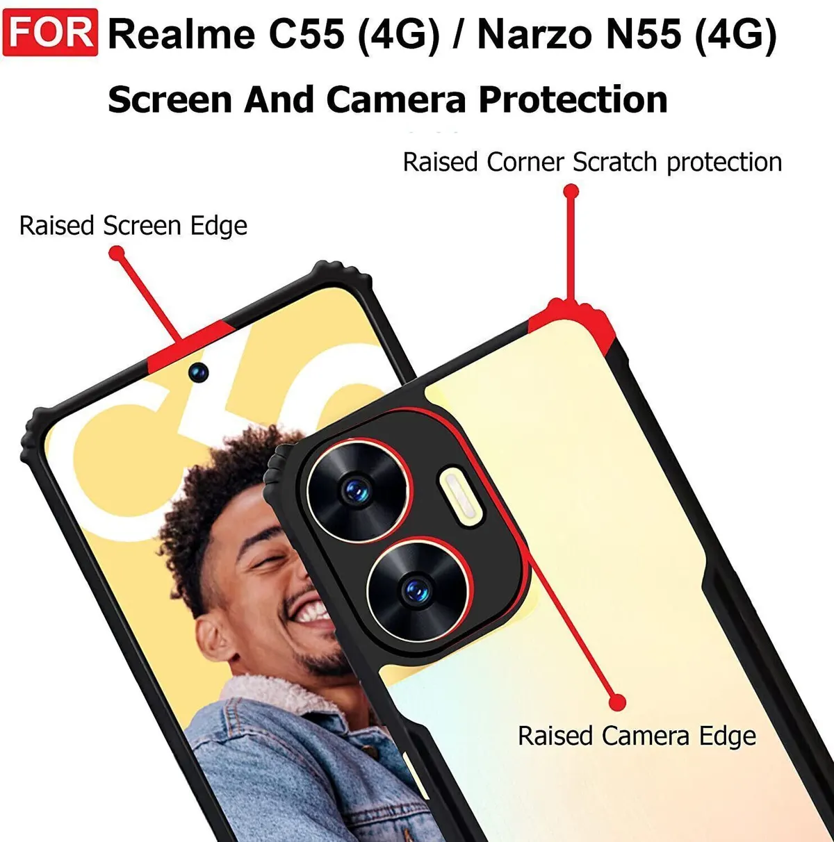 Micvir Back Cover for Realme C55 (Transparent, Black, Shock Proof, Polycarbonate, Pack of: 1) — image 4 of 5