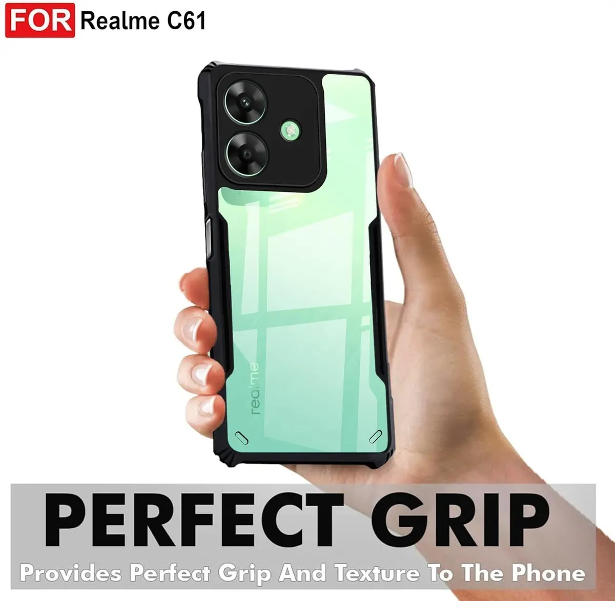 Micvir Back Cover for Realme C61 (Transparent, Black, Shock Proof, Polycarbonate, Pack of: 1) — image 2 of 5