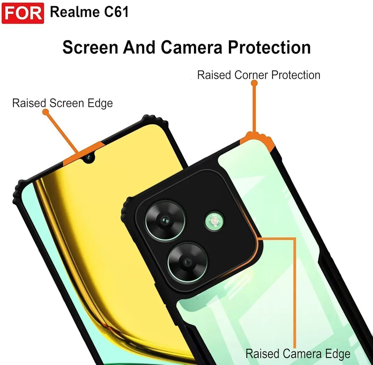 Micvir Back Cover for Realme C61 (Transparent, Black, Shock Proof, Polycarbonate, Pack of: 1) — image 4 of 5