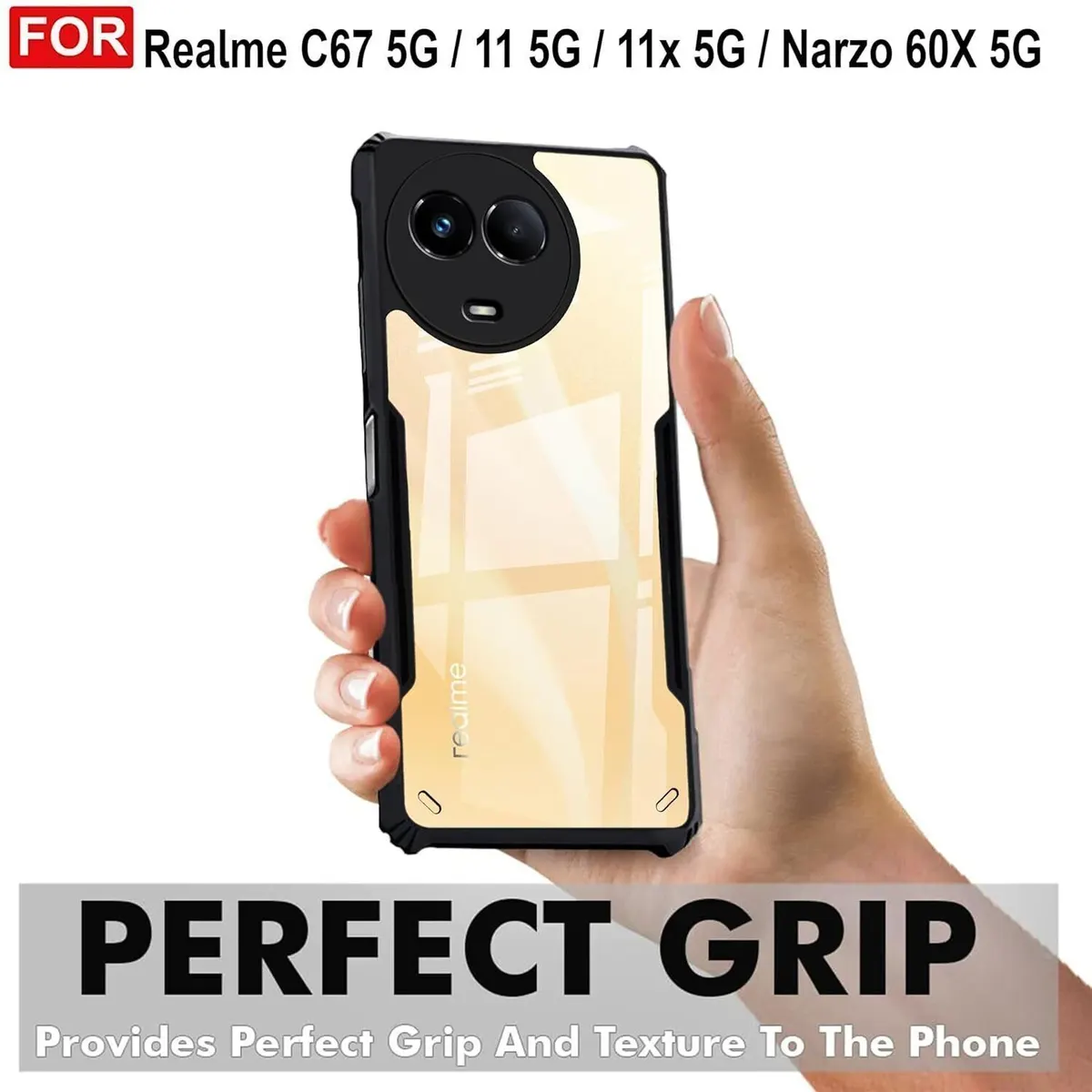 Micvir Back Cover for Realme C67 5G (Transparent, Black, Shock Proof, Polycarbonate, Pack of: 1) — image 2 of 4