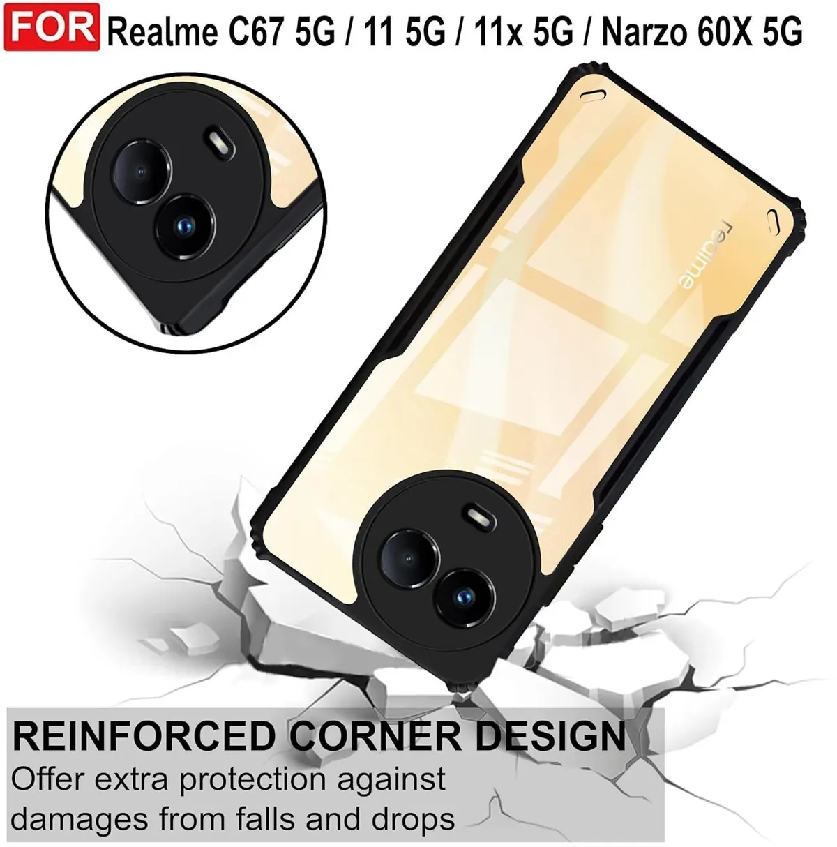 Micvir Back Cover for Realme C67 5G (Transparent, Black, Shock Proof, Polycarbonate, Pack of: 1) — image 3 of 4