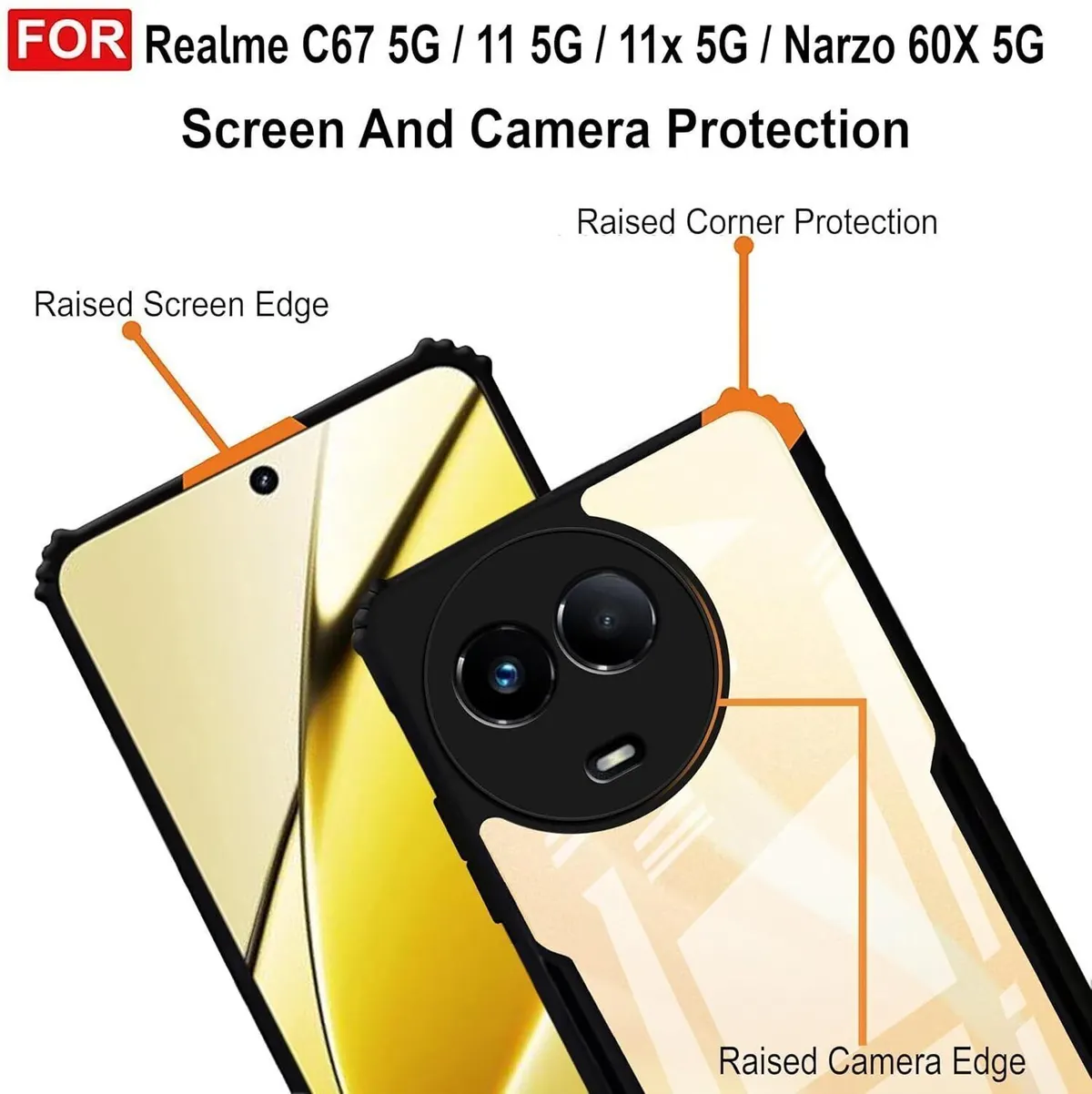 Micvir Back Cover for Realme C67 5G (Transparent, Black, Shock Proof, Polycarbonate, Pack of: 1) — image 4 of 4