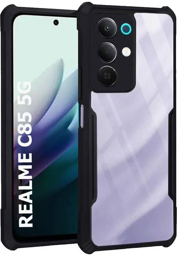 Xolia Back Cover for Realme C85 5G (Transparent, Black, Shock Proof, Polycarbonate, Pack of: 1)