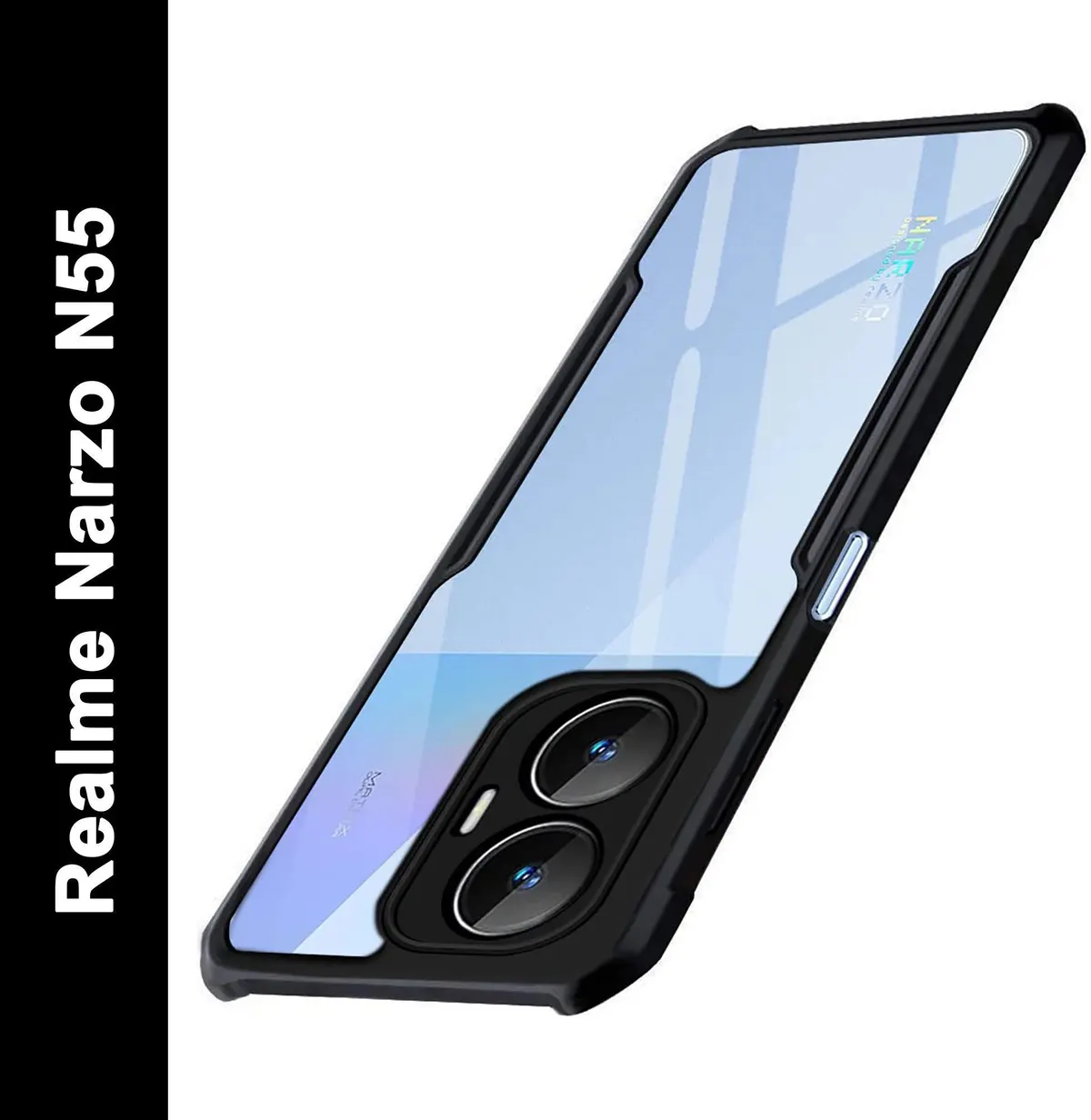 Micvir Back Cover for Realme Narzo N55 (Transparent, Black, Shock Proof, Polycarbonate, Pack of: 1)
