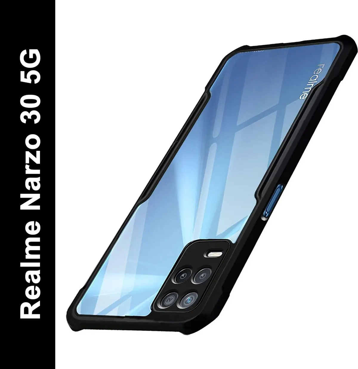 Micvir Back Cover for Realme Narzo 30 5G (Transparent, Black, Shock Proof, Polycarbonate, Pack of: 1)