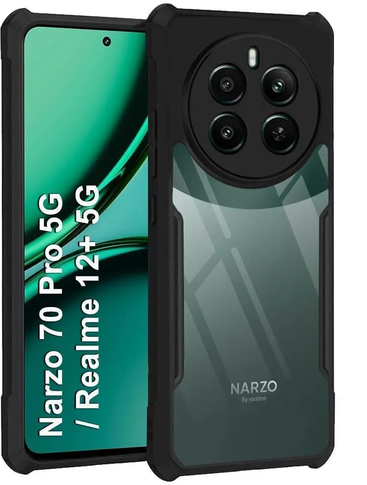 Micvir Back Cover for Realme Narzo 70 Pro 5G (Transparent, Black, Shock Proof, Polycarbonate, Pack of: 1)